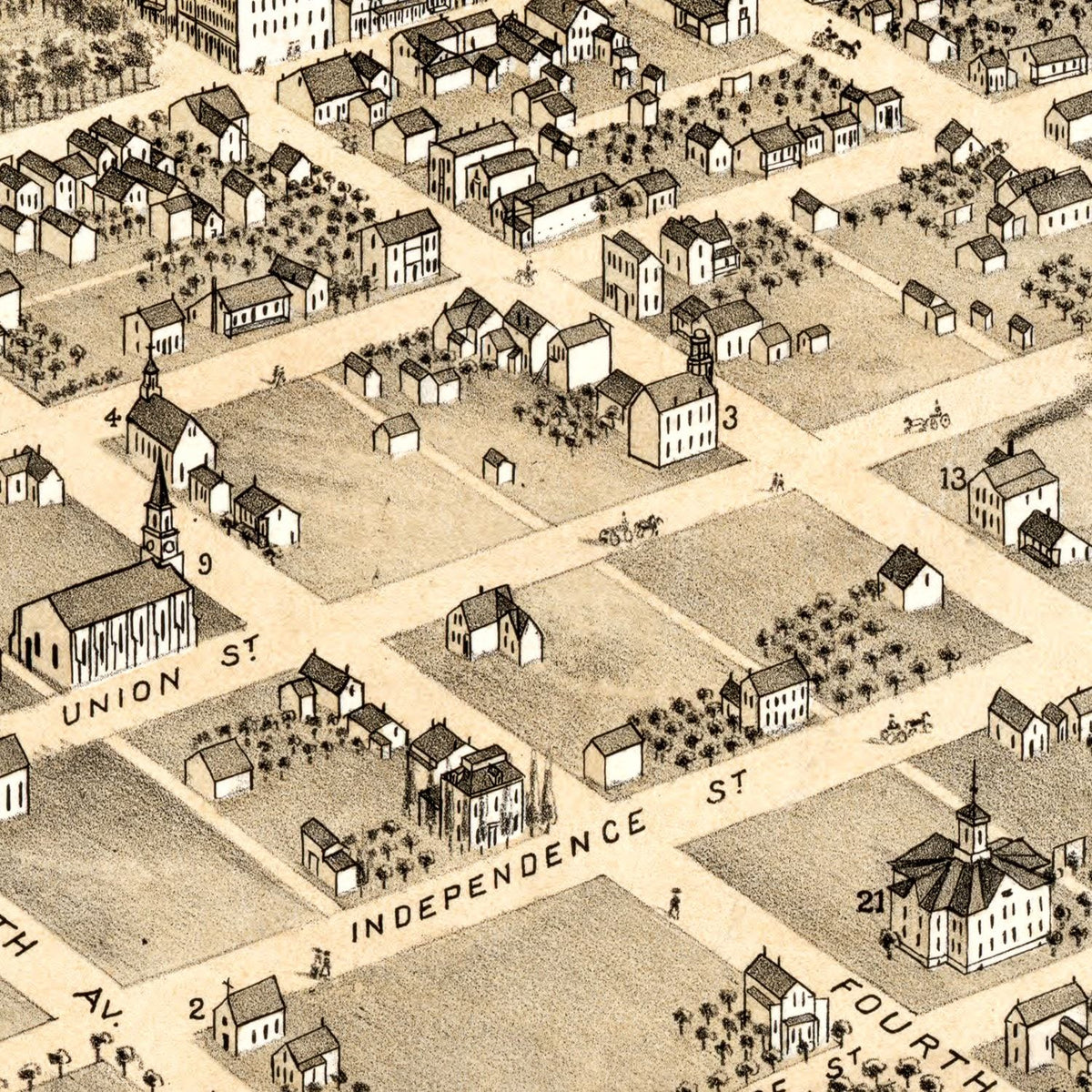 Restored historic details from the 1869 city map of Pella, Iowa