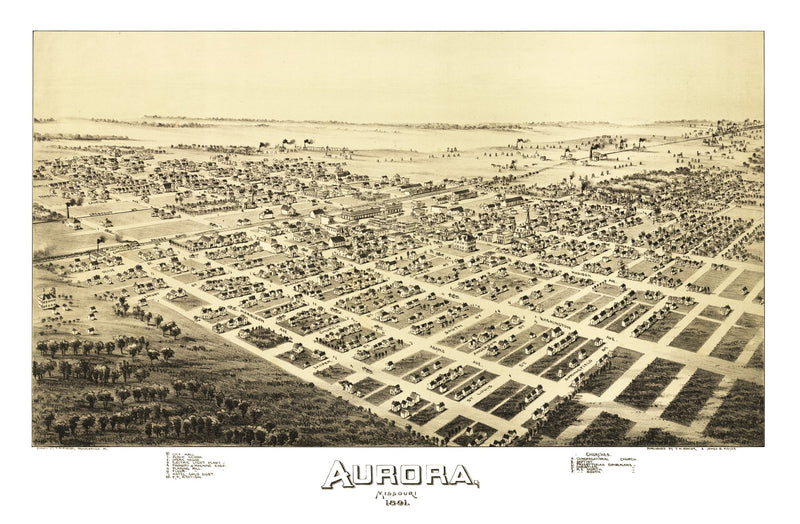 Size comparison using Vintage Map of Aurora, Missouri 1891