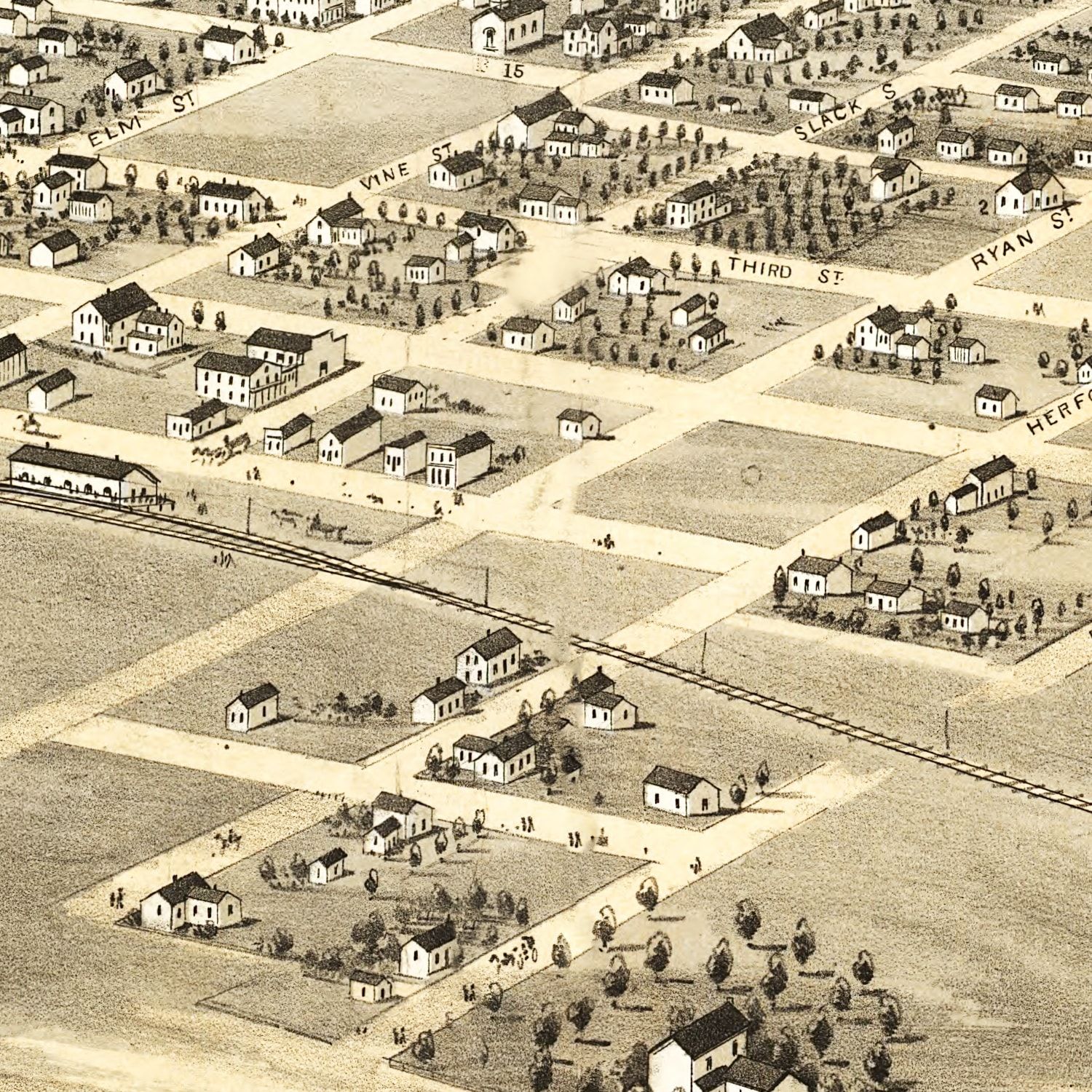Restored historic details from the 1869 city map of Chillicothe, Missouri