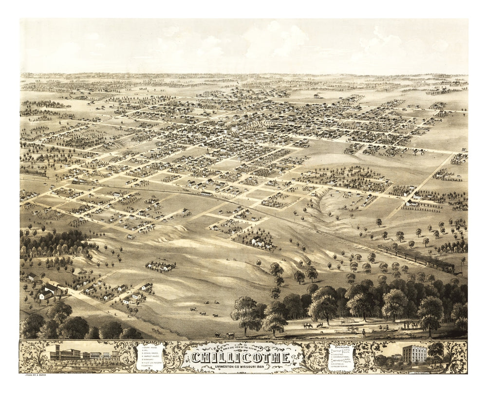 Vintage Map of Chillicothe, Missouri 1869 print style example