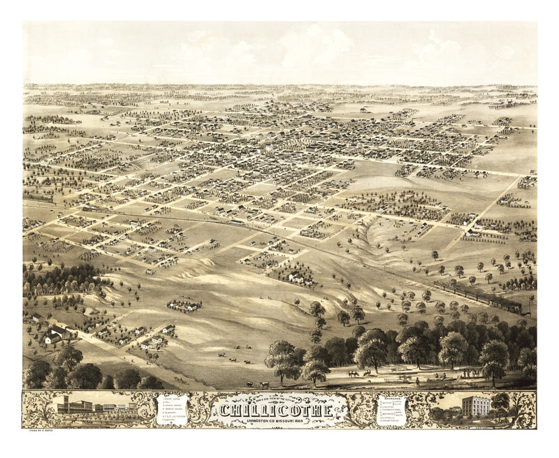 Size comparison using Vintage Map of Chillicothe, Missouri 1869