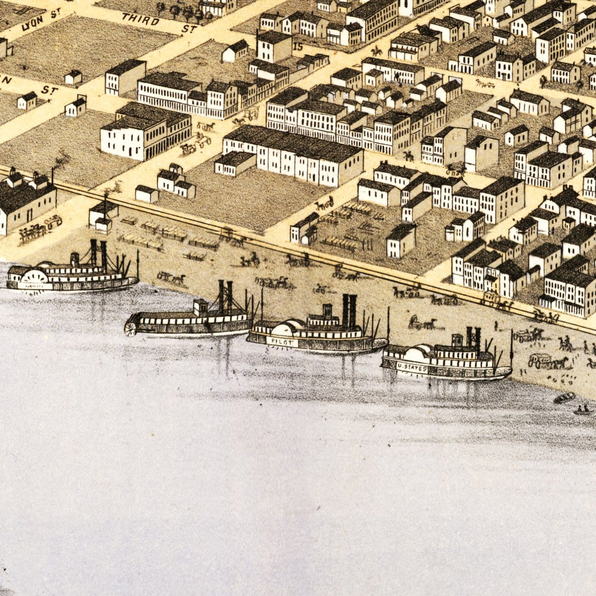 Restored historic details from the 1869 city map of Hannibal, Missouri