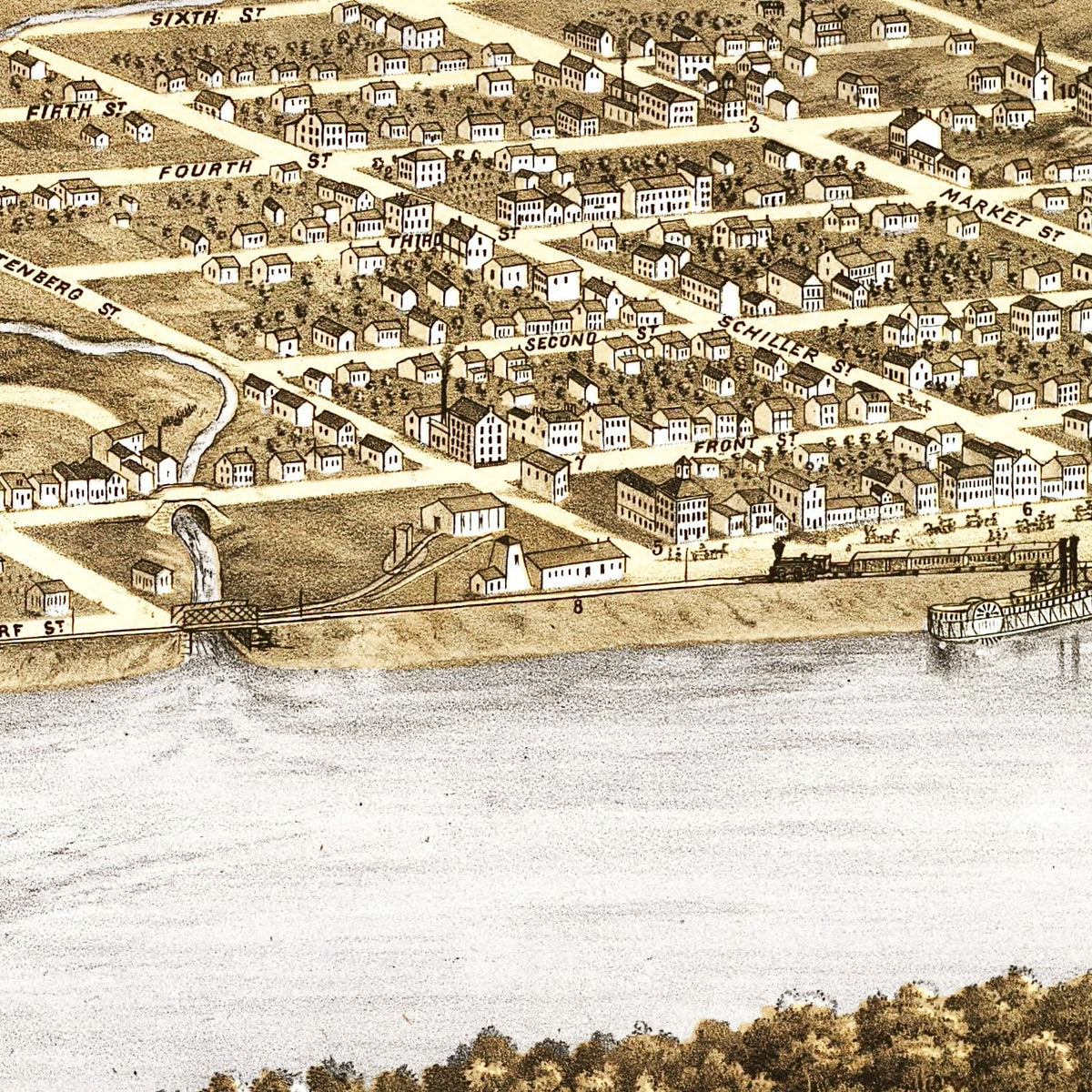 Restored historic details from the 1869 city map of Hermann, Missouri