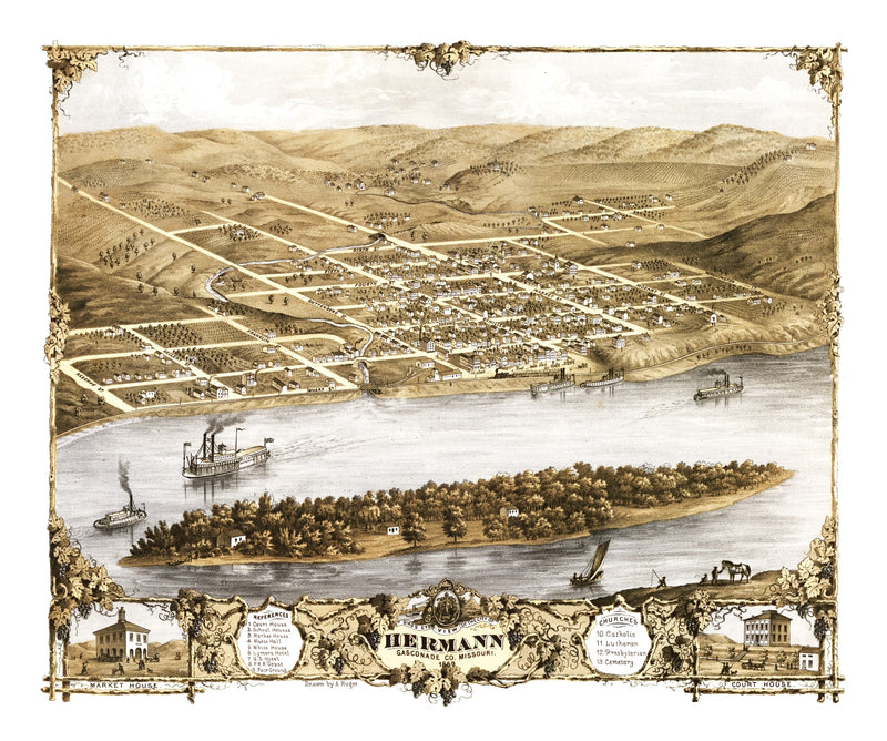 Size comparison using Vintage Map of Hermann, Missouri 1869