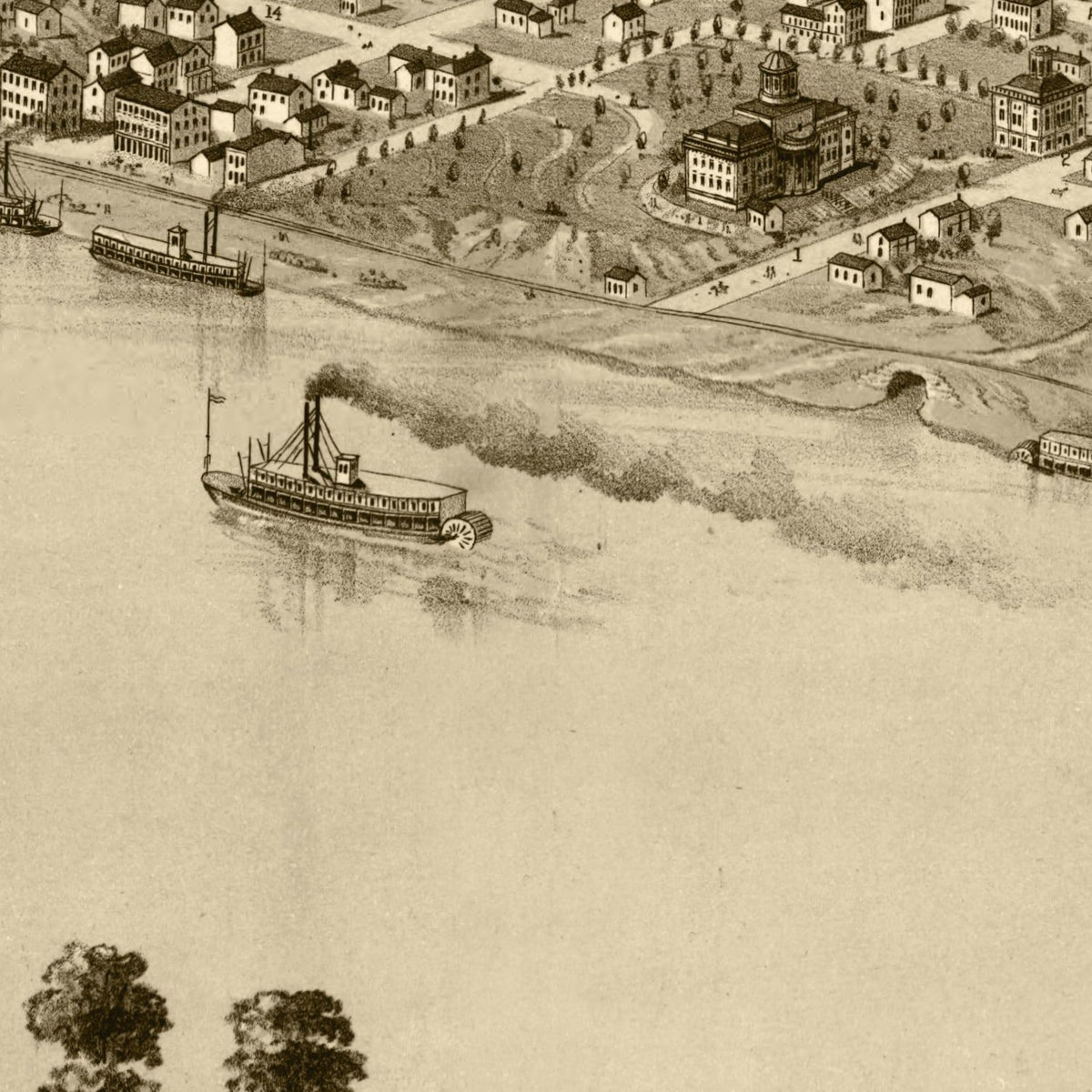 Restored historic details from the 1869 city map of Jefferson City, Missouri