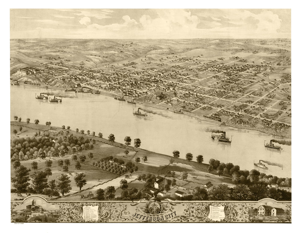 Vintage Map of Jefferson City, Missouri 1869 print style example