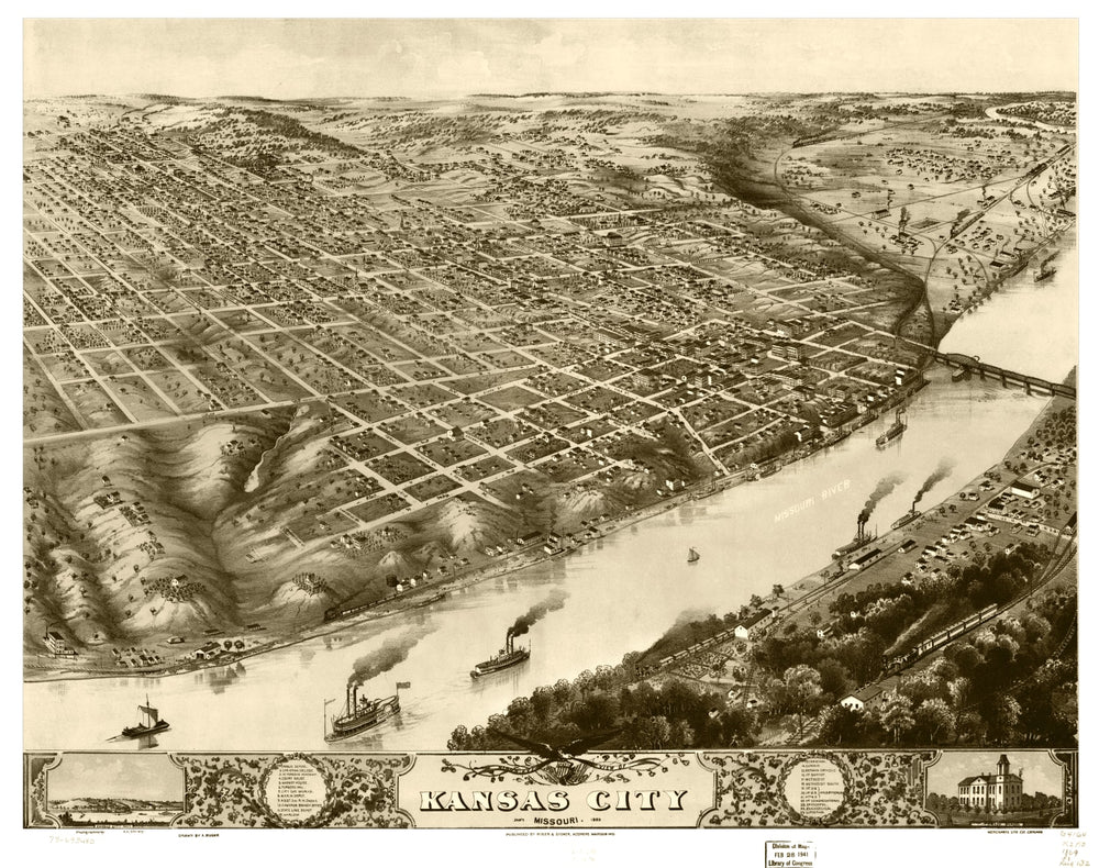 Vintage Map of Kansas City, Missouri 1869 print style example