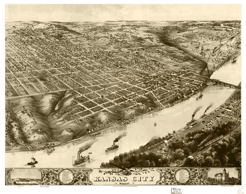 Size comparison using Vintage Map of Kansas City, Missouri 1869