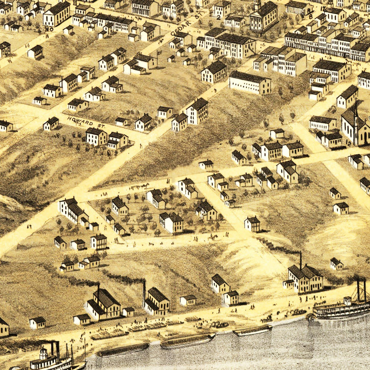 Restored historic details from the 1869 city map of Lexington, Missouri