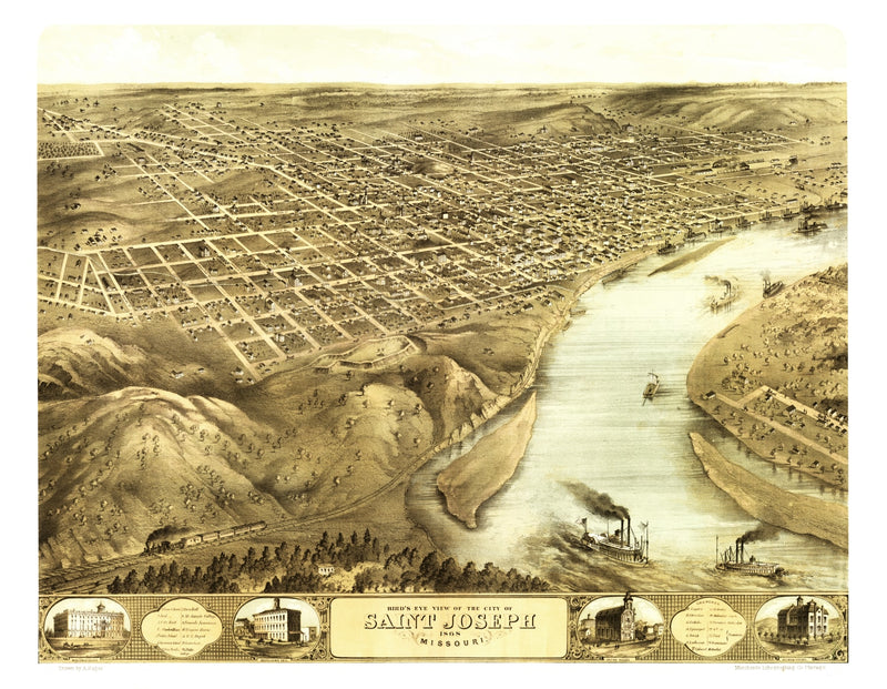 Size comparison using Vintage Map of Saint Joseph, Missouri 1868