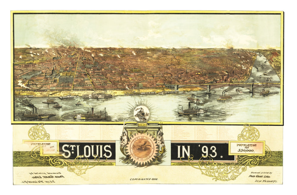 Vintage Map of St. Louis, Missouri 1893 print style example