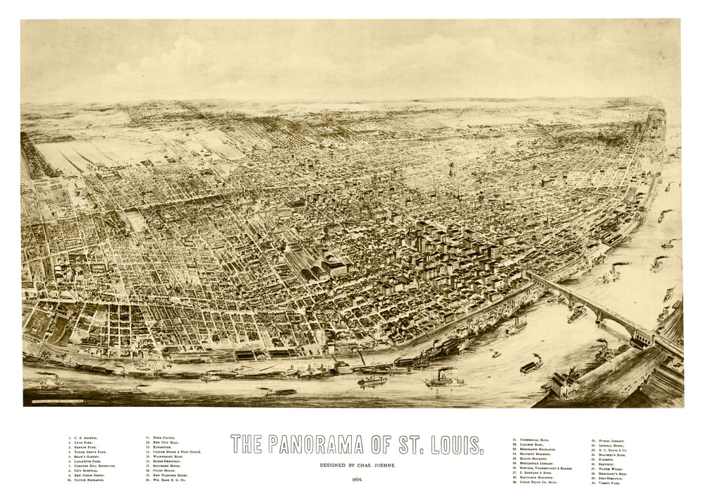 Vintage Map of St. Louis, Missouri 1894 print style example
