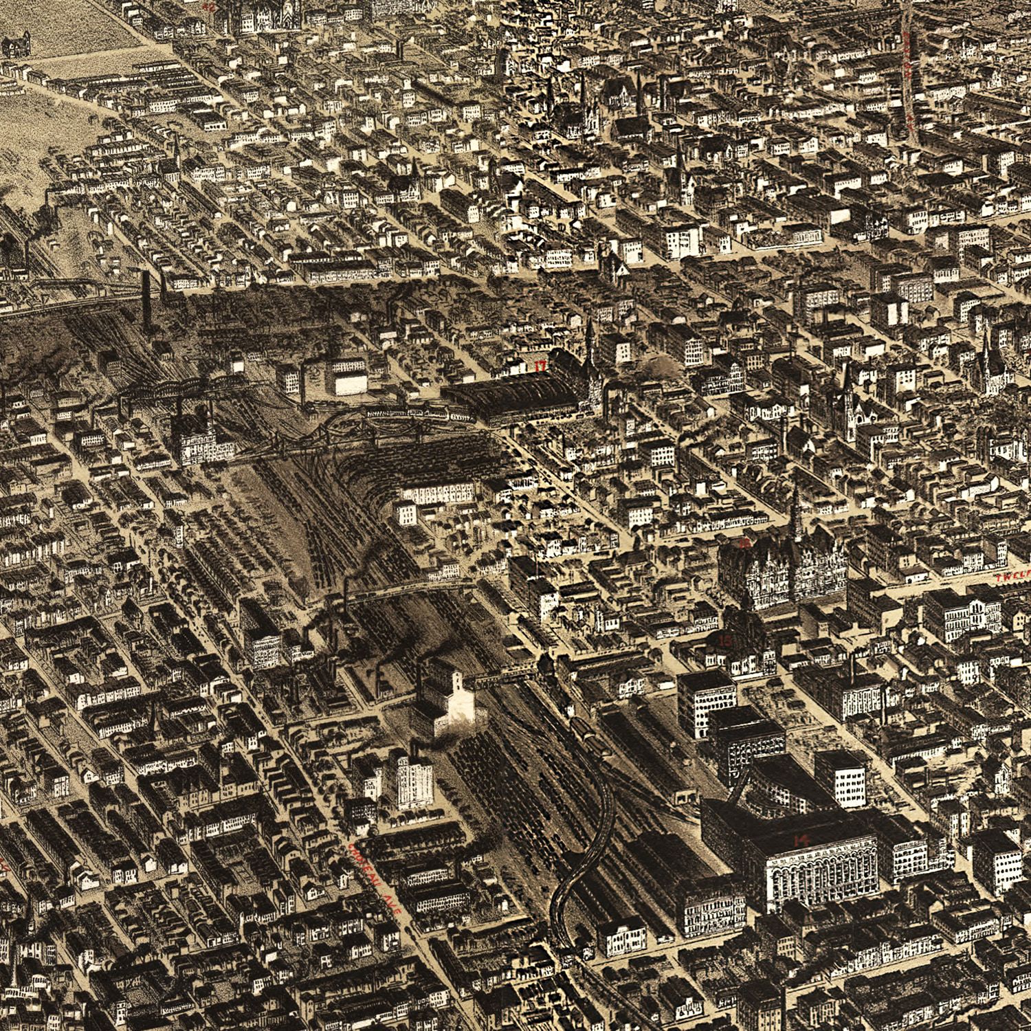 Restored historic details from the 1895 city map of St. Louis, Missouri