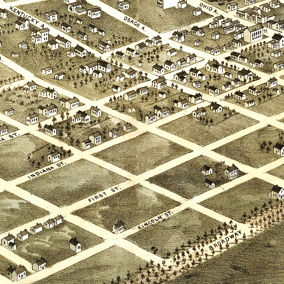 Restored historic details from the 1869 city map of Sedalia, Missouri