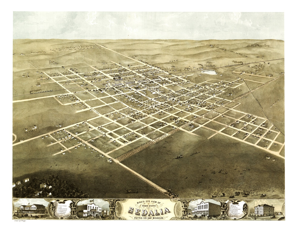 Vintage Map of Sedalia, Missouri 1869 print style example