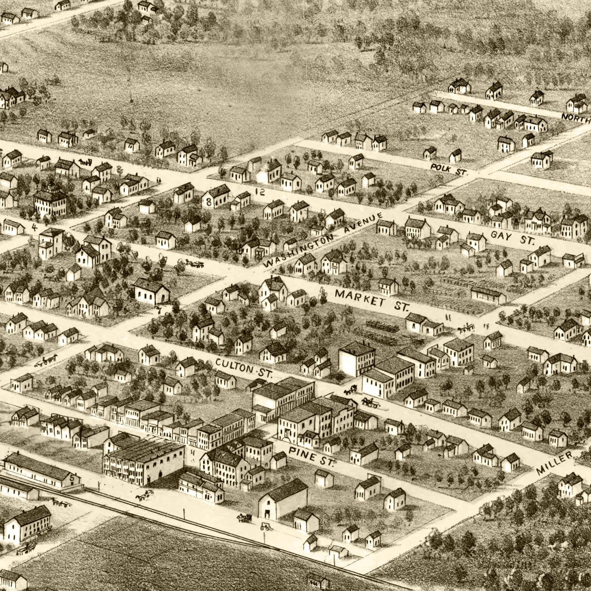 Restored historic details from the 1869 city map of Warrensburg, Missouri