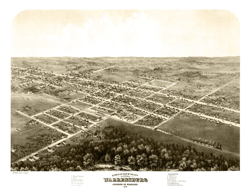 Size comparison using Vintage Map of Warrensburg, Missouri 1869
