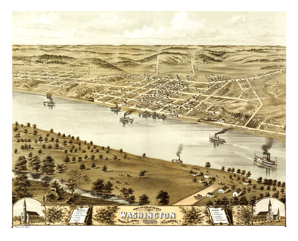 Vintage Map of Washington, Missouri 1869 print style example