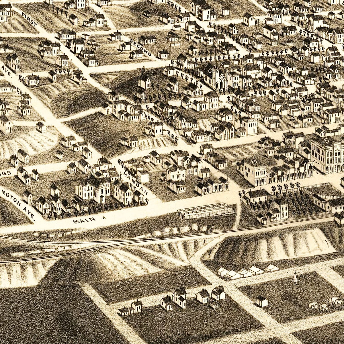 Restored historic details from the 1883 city map of Bismarck, North Dakota