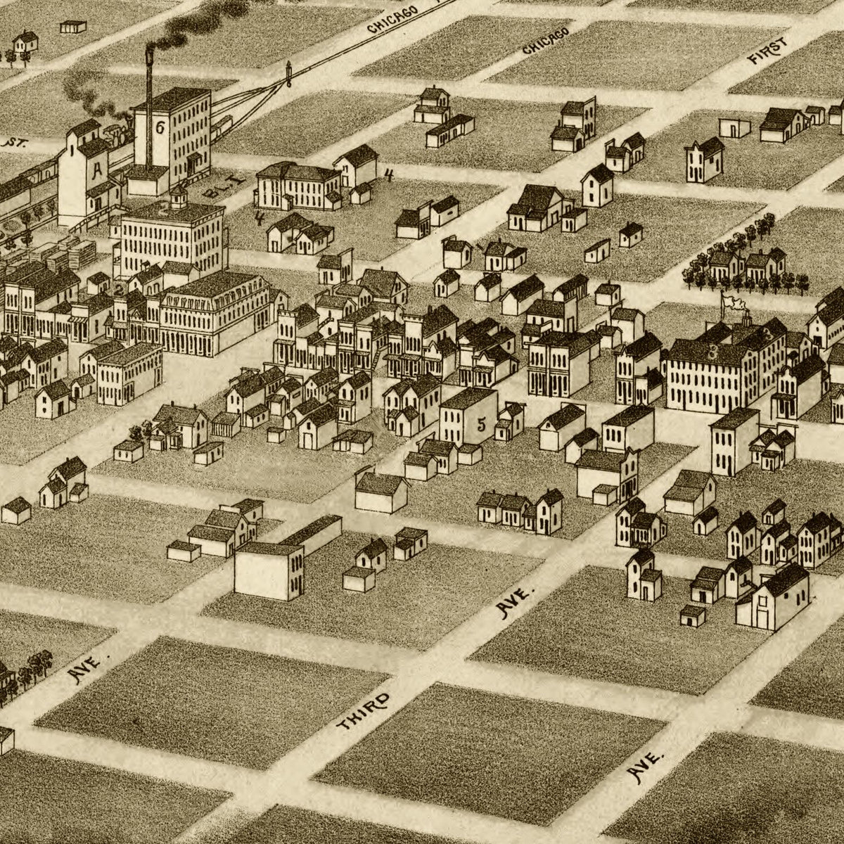 Restored historic details from the 1883 city map of Aberdeen, South Dakota
