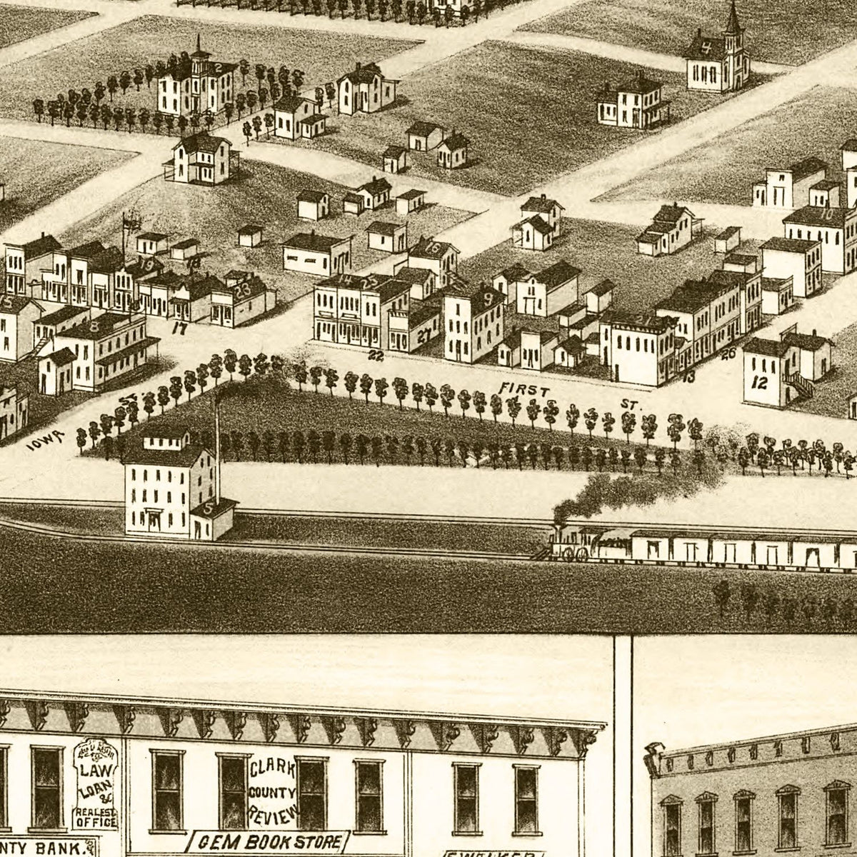 Restored historic details from the 1883 city map of Clark, South Dakota