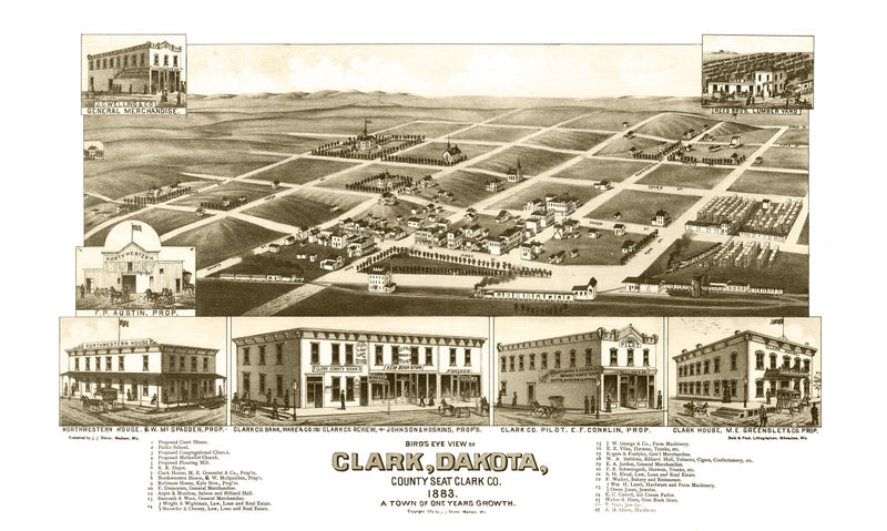 Size comparison using Vintage Map of Clark, South Dakota 1883