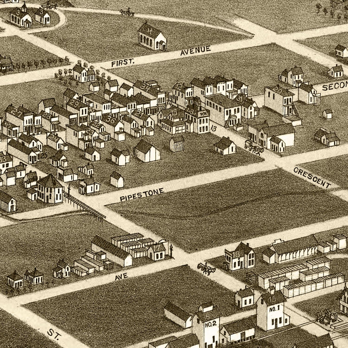 Restored historic details from the 1883 city map of Flandreau, South Dakota