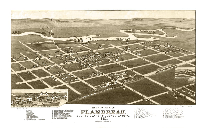 Size comparison using Vintage Map of Flandreau, South Dakota 1883