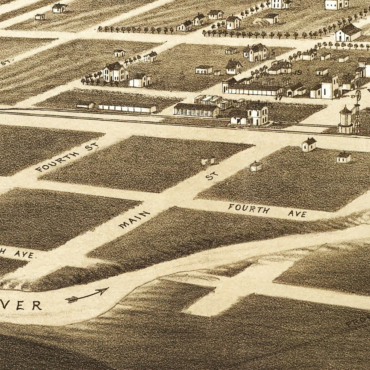 Restored historic details from the 1883 city map of Frederick, South Dakota