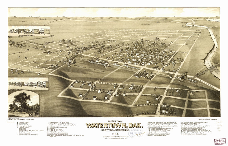 Size comparison using Vintage Map of Watertown, South Dakota 1883