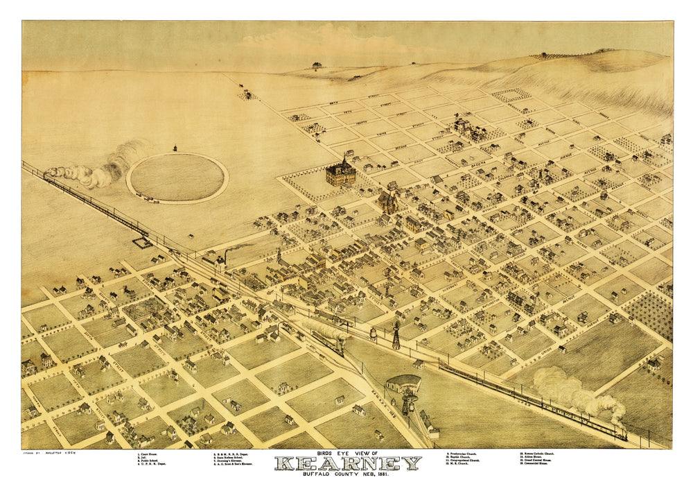 Vintage Map of Kearney, Nebraska 1881 print style example