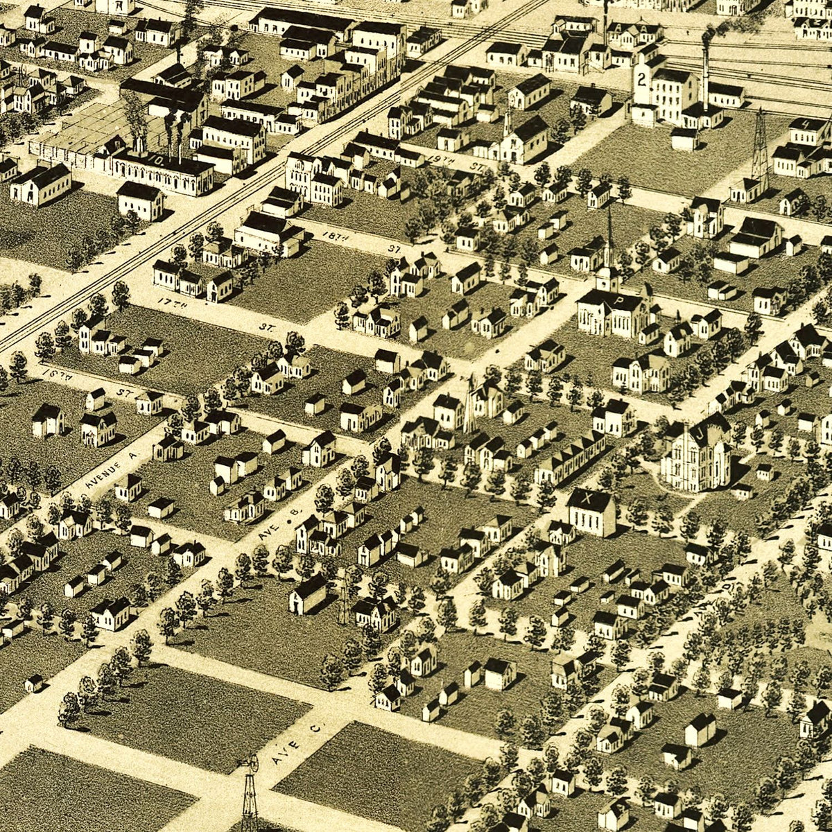 Restored historic details from the 1889 city map of Kearney, Nebraska