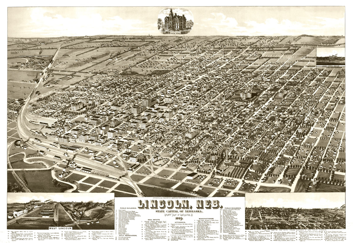 Preview of Vintage Map of Lincoln, Nebraska 1889