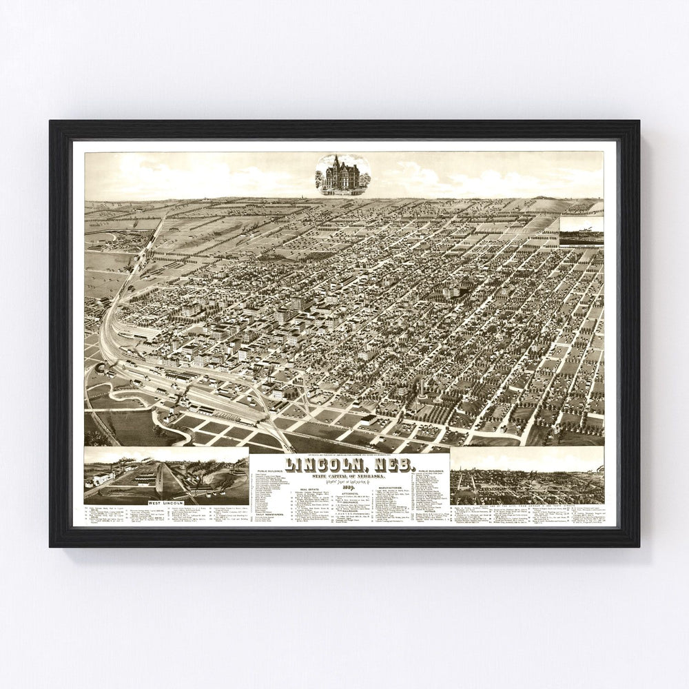 Lincoln Vintage Map 1889