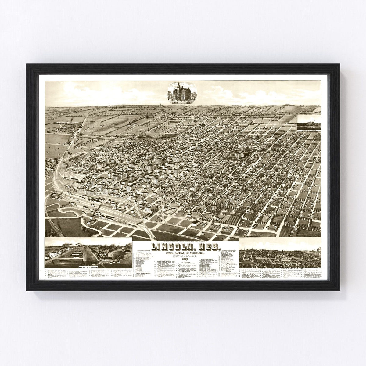 Lincoln Vintage Map 1889