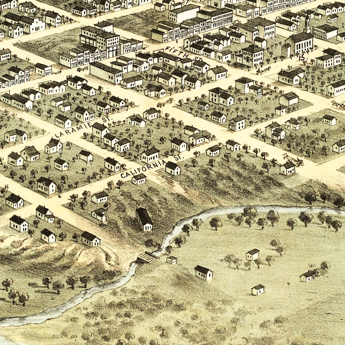 Restored historic details from the 1868 city map of Nebraska City, Nebraska
