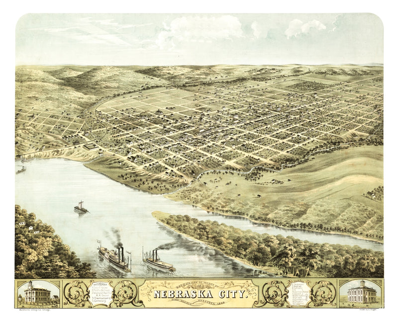 Size comparison using Vintage Map of Nebraska City, Nebraska 1868