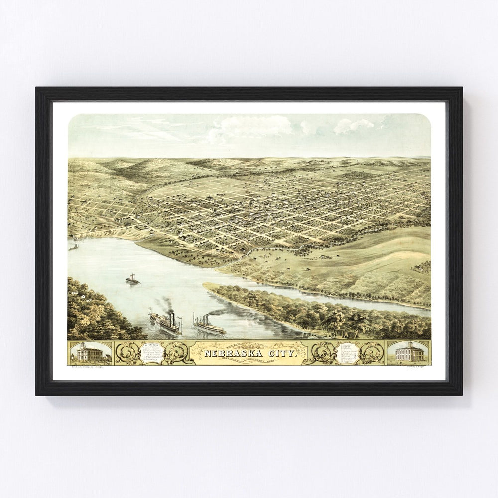 Nebraska City Vintage Map 1868