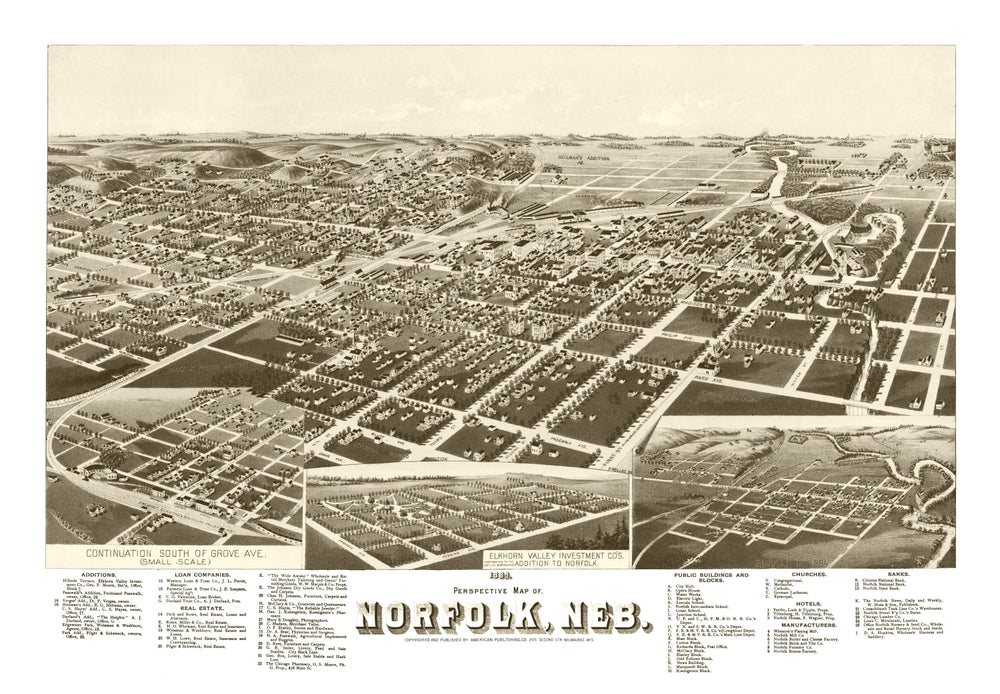 Vintage Map of Norfolk, Nebraska 1889 print style example