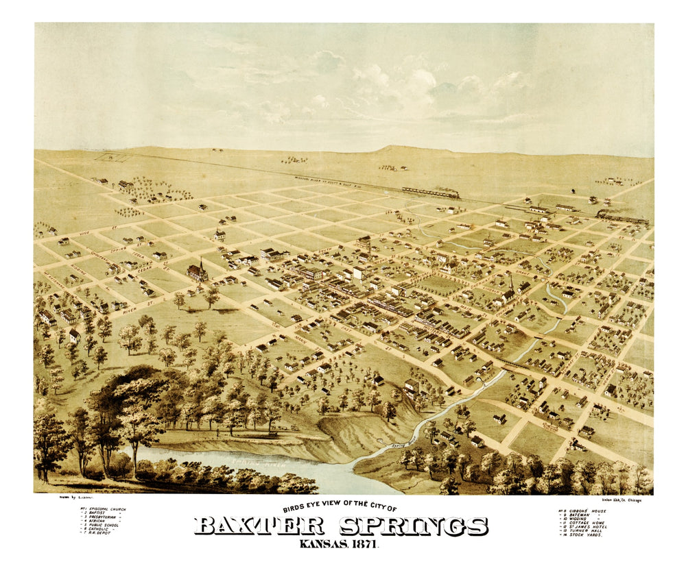 Vintage Map of Baxter Springs, Kansas 1871 print style example