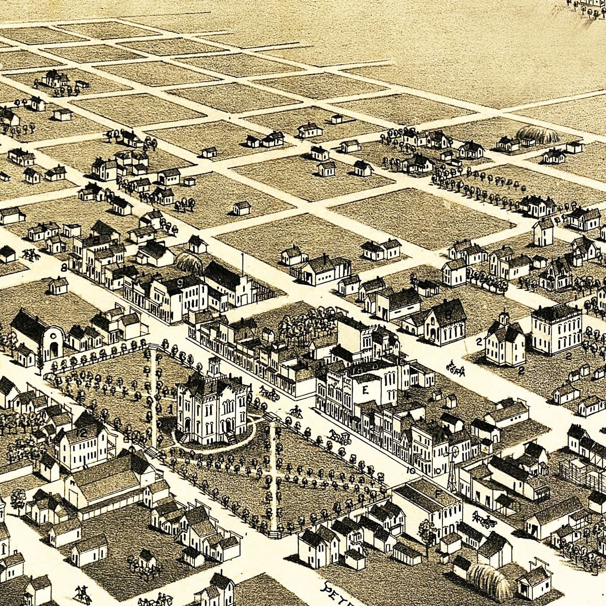 Restored historic details from the 1882 city map of Great Bend, Kansas