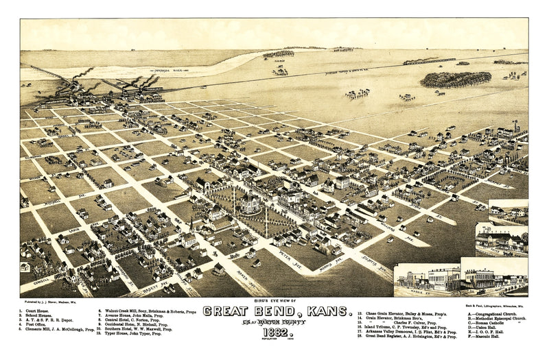 Size comparison using Vintage Map of Great Bend, Kansas 1882