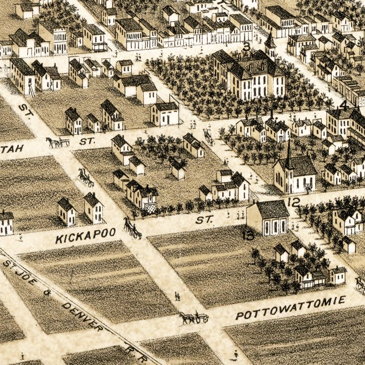 Restored historic details from the 1879 city map of Hiawatha, Kansas