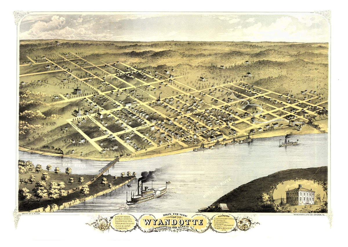 Preview of Vintage Map of Wyandotte, Kansas 1869
