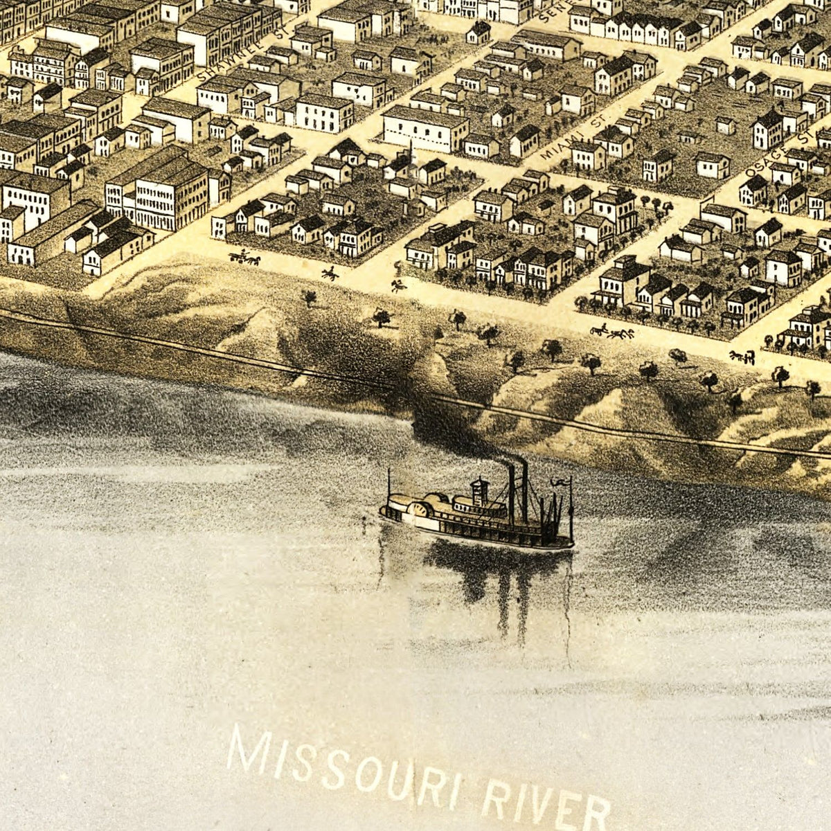 Restored historic details from the 1869 city map of Leavenworth, Kansas
