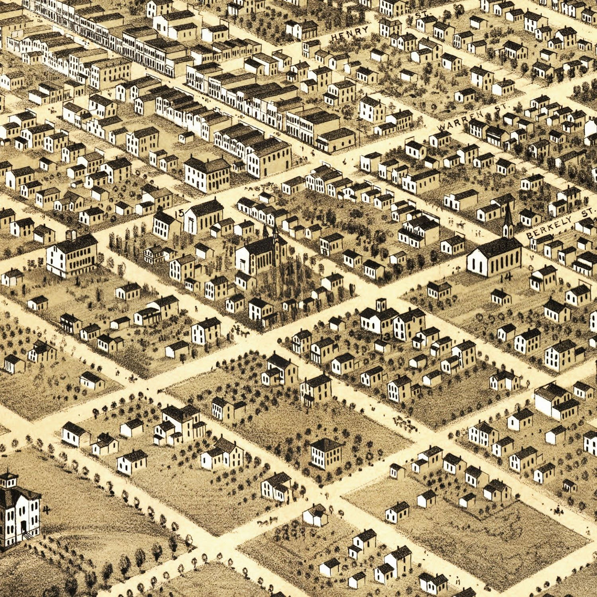 Restored historic details from the 1869 city map of Lawrence, Kansas