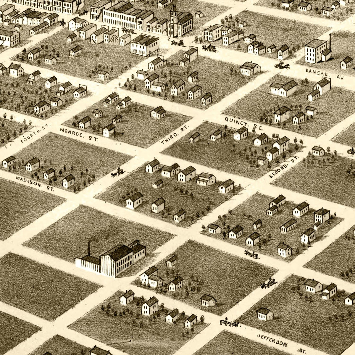 Restored historic details from the 1869 city map of Topeka, Kansas