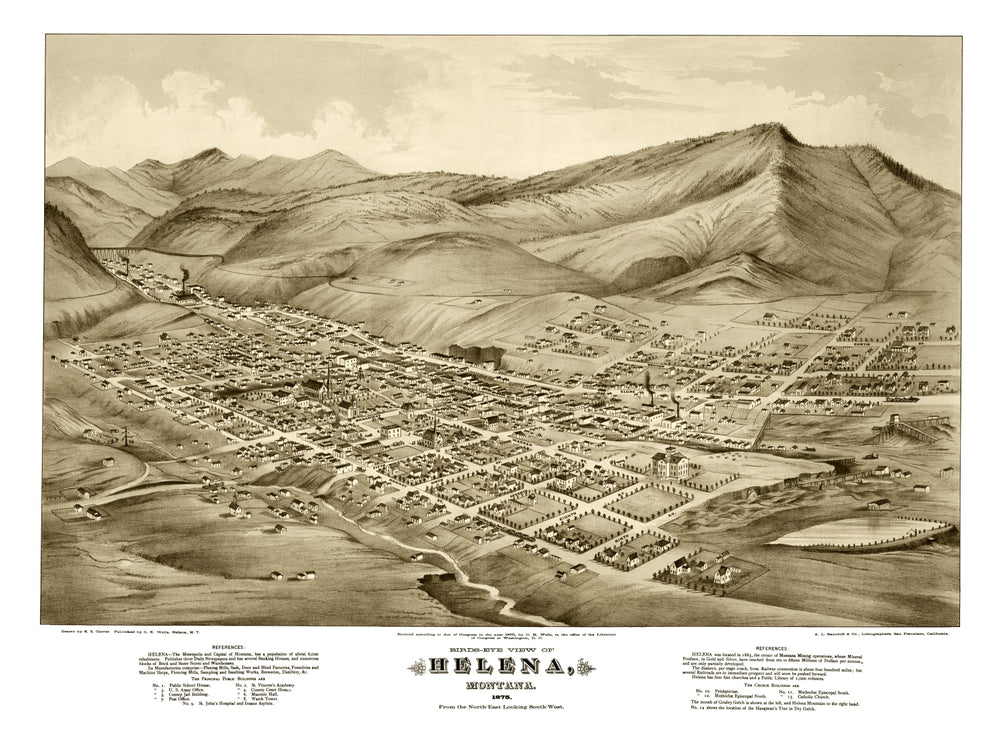 Vintage Map of Helena, Montana 1875 print style example