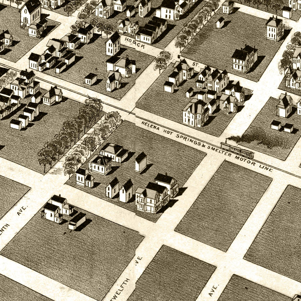 Restored historic details from the 1890 city map of Helena, Montana