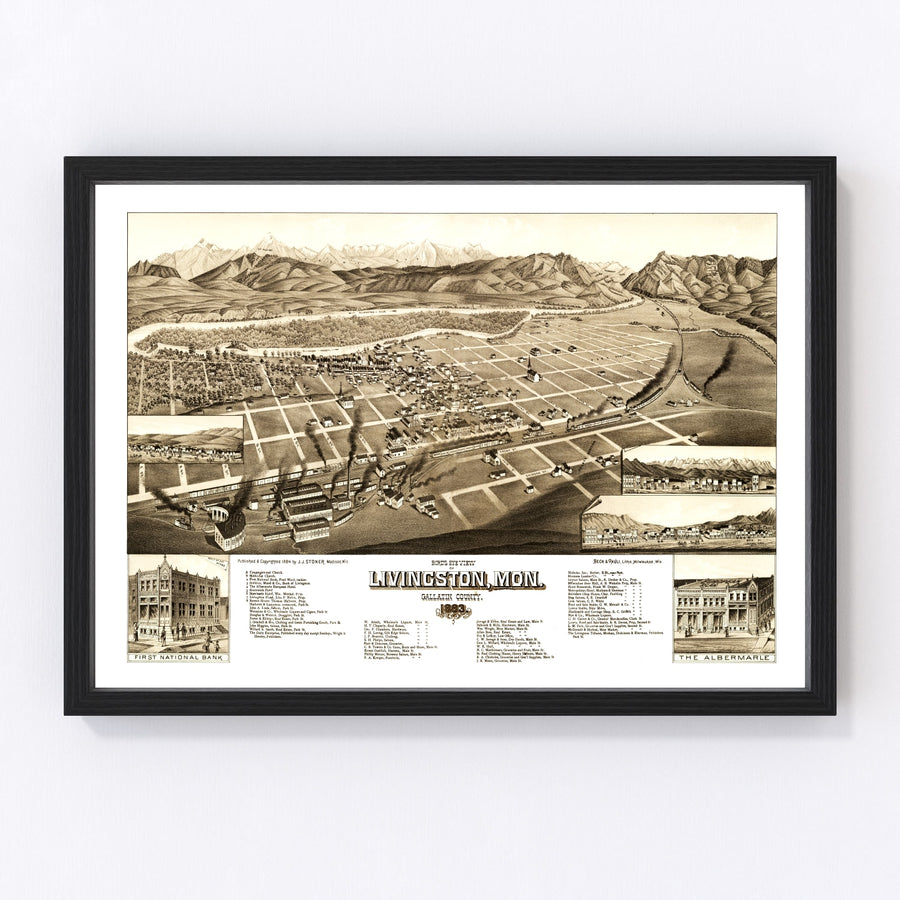 Vintage Map of Livingston, Montana 1883